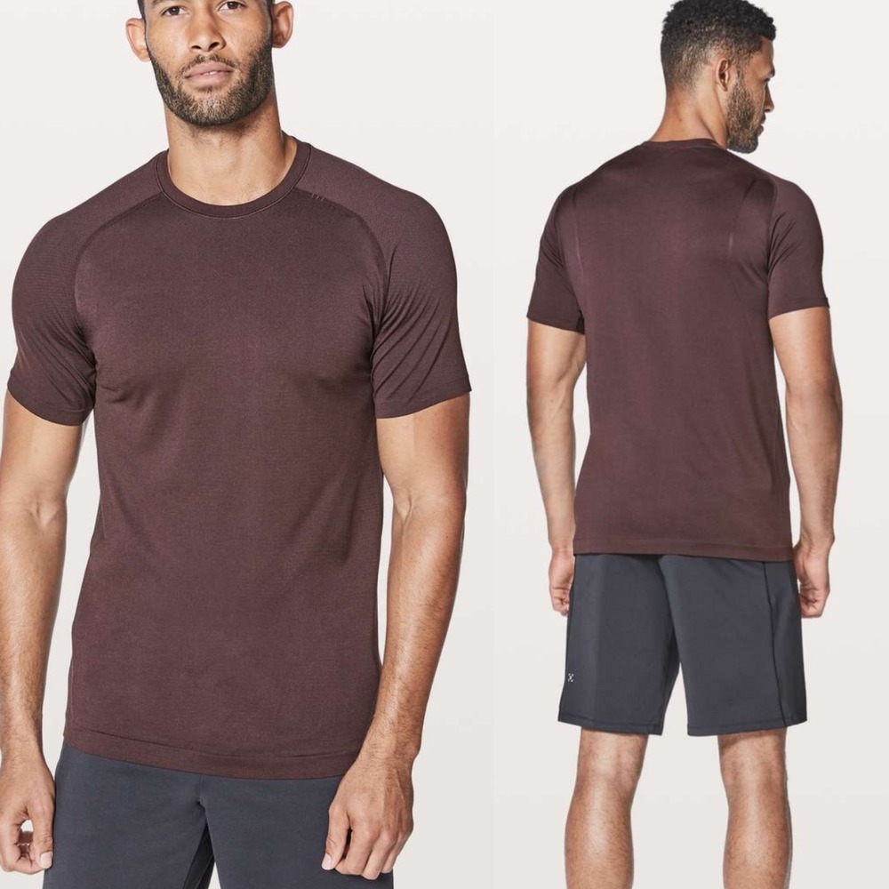 Lululemon‎ Metal Vent Tee Mens Sz Medium Crew Neck T-Shirt Burgundy Short Sleeve